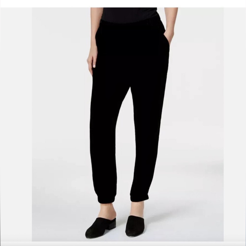 Eileen Fisher Velvet Style Rayon Silk Black Ankle Pants $248